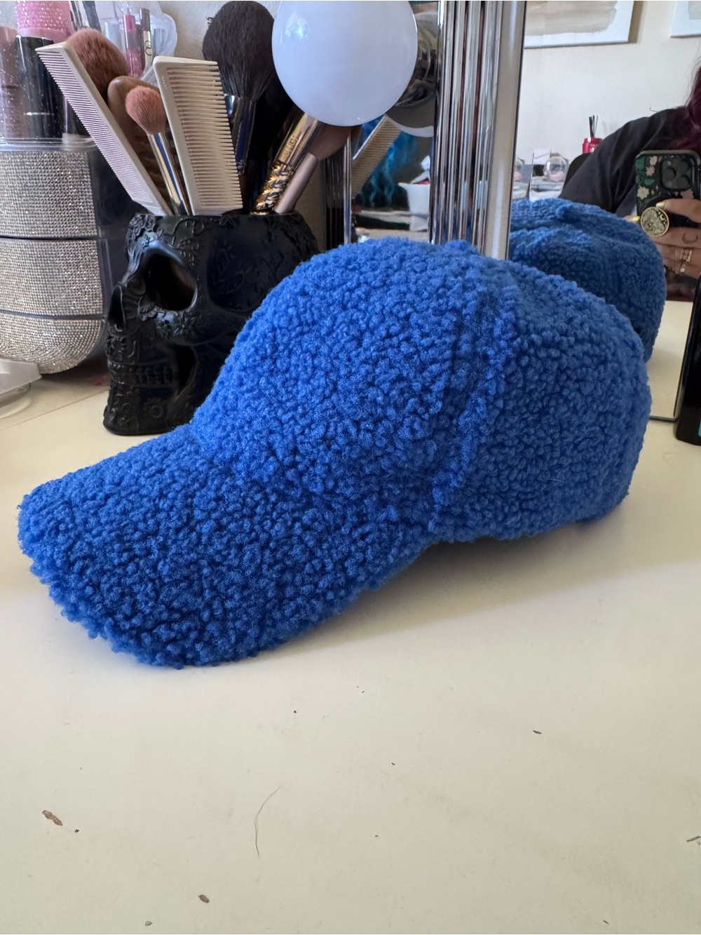 Detroit Lions Blue Sherpa Fleece Baseball Cap Hat One Size Adjustable